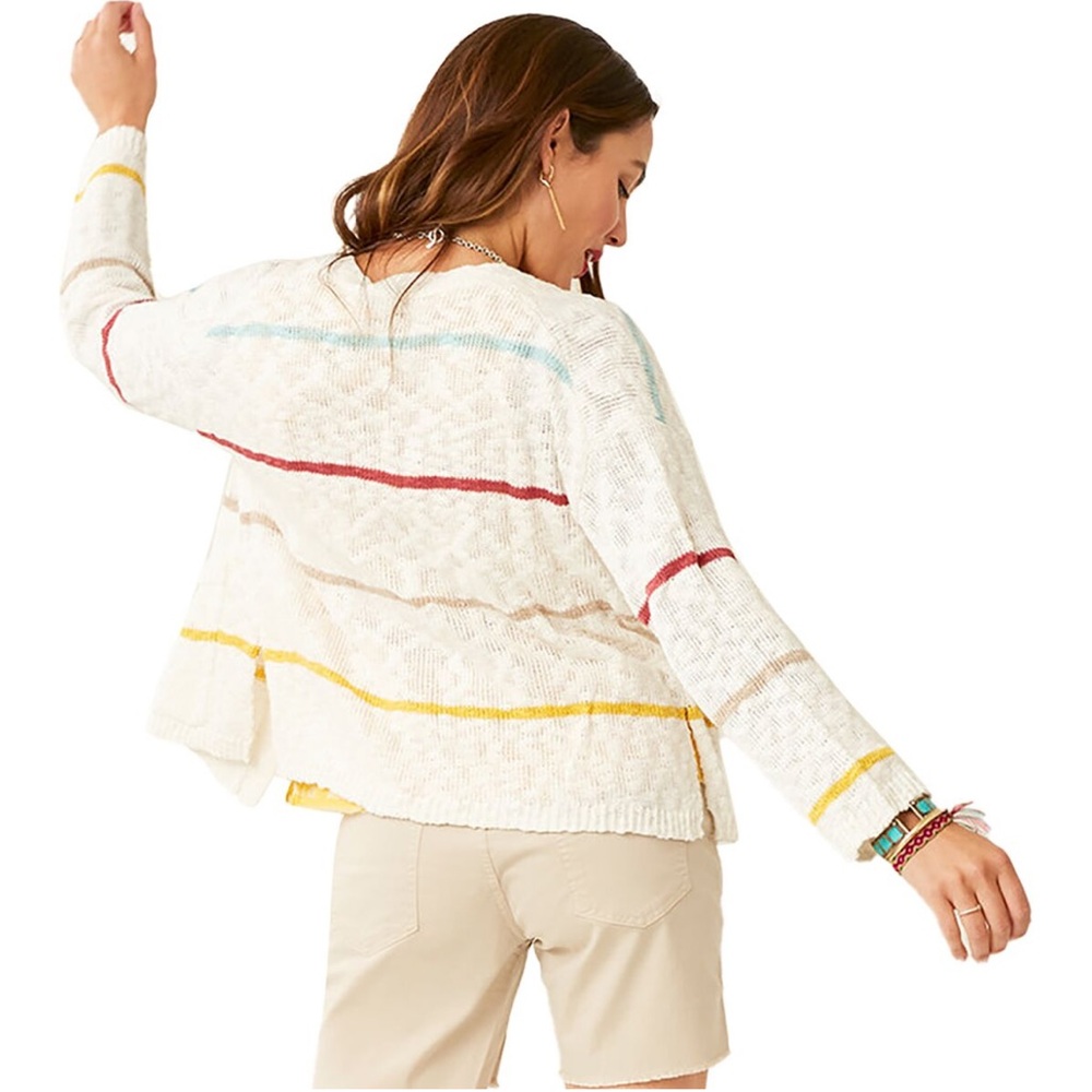 Carve Designs Kirby White Stripe Cotton Cardigan | Size Small
